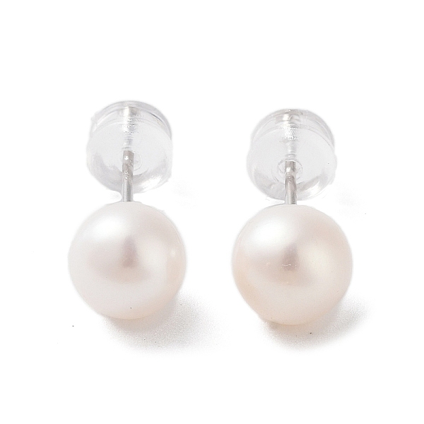 

PandaHall Natural Pearl Stud Earrings for Women, with Sterling Silver Pins, PeachPuff, 17x7mm Pearl Round Brown