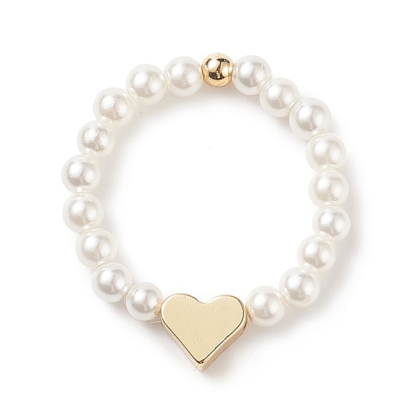 

PandaHall Shell Pearl & Brass Heart Beaded Stretch Rings for Women, Golden, US Size 9(18.9mm) Shell Pearl White