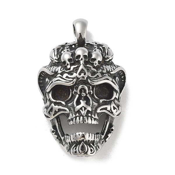 

PandaHall 304 Stainless Steel Big Pendants, Antique Silver, Skull, 50x29x16.5mm, Hole: 7.5x5mm 304 Stainless Steel Skull