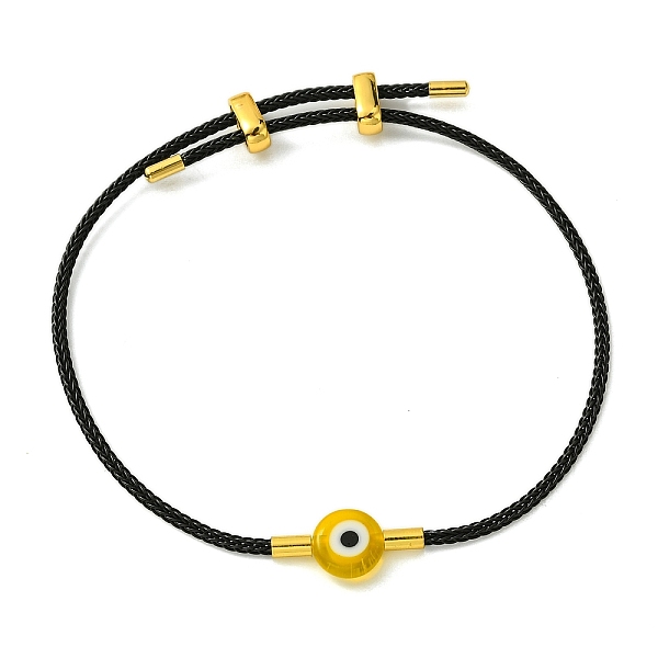 

PandaHall Lampwork Evil Eye & Brass Beaded Bangle, Stainless Steel Twist Rope Adjustable Bangles for Women, Gold, Inner Diameter: 2~3-1/2...