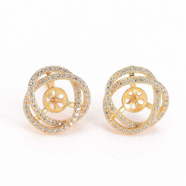 

PandaHall Brass Micro Pave Clear Cubic Zirconia Stud Earring Findings, for Half Drilled Bead, Nickel Free, Flower, Real 18K Gold Plated...