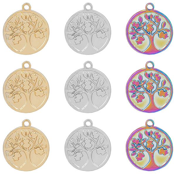 

PandaHall SUPERFINDINGS 18Pcs 3 Colors 304 Stainless Steel Pendants, Flat Round with Tree of Life, Mixed Color, 18x15.5x2mm, Hole: 1.5mm...