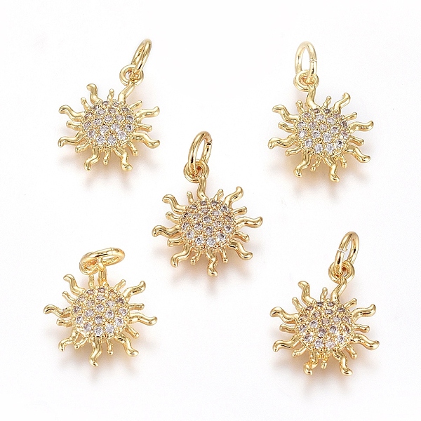 

PandaHall Brass Micro Pave Cubic Zirconia Pendants, with Jump Ring, Long-Lasting Plated, Sun, Clear, Real 18K Gold Plated, 15x12x2mm, Hole...