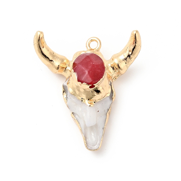 

PandaHall Faceted Natural Dyed Jade Pendants, with Light Gold Tone Brass Finding and Resin, Cattle' Head Charms, FireBrick, 28.5x26x13mm..., Red