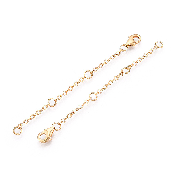 

PandaHall Brass Cable Chain Chain Extender, End Chains with Lobster Claw Clasps, Real 18K Gold Plated, 70~80x2mm Brass