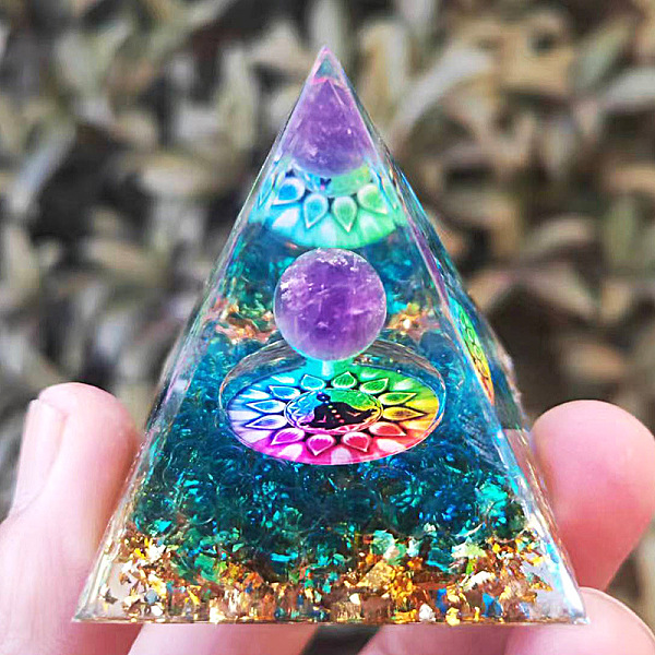 

PandaHall Orgonite Pyramid Resin Energy Generators, Reiki Natural Amethyst Chips Inside for Home Office Desk Decoration, Colorful, 50mm...