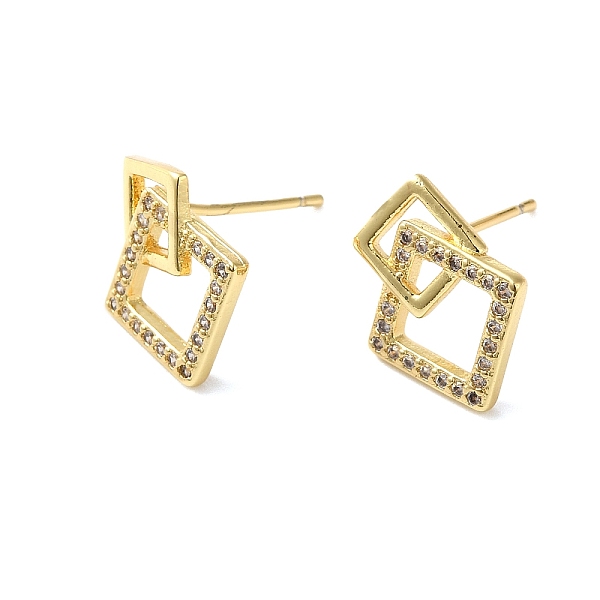 

PandaHall Clear Cubic Zirconia Hollow Rhombus Dangle Stud Earrings, Rack Plating Brass Jewelry for Women, Lead Free & Cadmium Free, Golden...