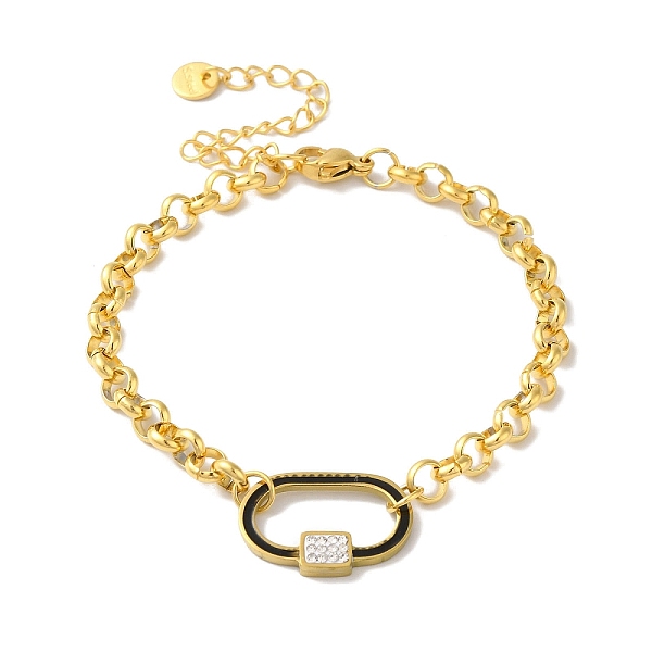 

PandaHall 304 Stainless Steel Enamel Rolo Chain Bracelets, Oval Rhinestone Link Bracelets for Women, Real 18K Gold Plated, Black, 6-3/4 inch...