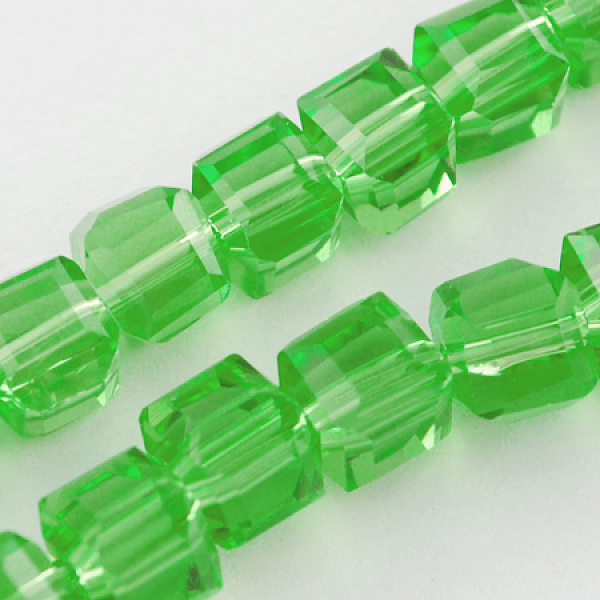 

PandaHall Glass Bead Strands, Faceted, Cube, Lime Green, 5~6x5~6x5~6mm, Hole: 1mm, 95~100pcs/strand, 54~57cm Glass Cube Green