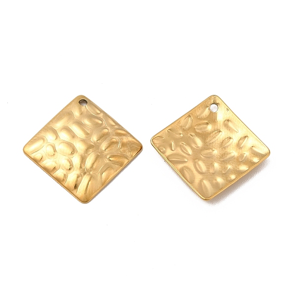 

PandaHall Ion Plating(IP) 304 Stainless Steel Pendants, Textured, Rhombus Charm, Real 18K Gold Plated, 19.5x19.5x2mm, Hole: 1.2mm 304...