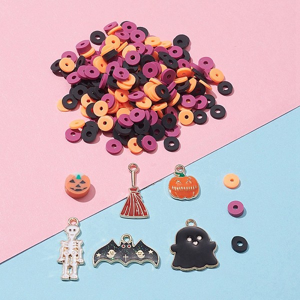 

PandaHall DIY Halloween Bracelet Making Kit, Including Polymer Clay Disc Beads, Pumpkin & Ghost & Broom & Bat & Skeleton Alloy Enamel..., Multicolor