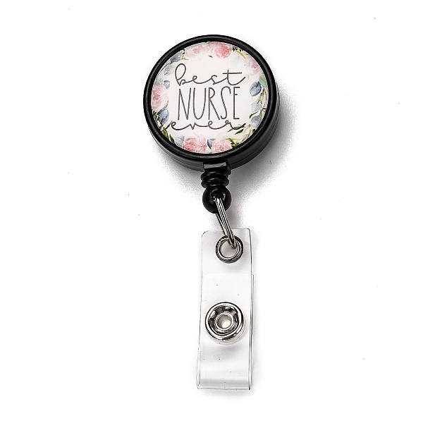 

PandaHall Flat Round ABS Plastic Badge Reel, Retractable Badge Holder, with Platinum Iron Alligator Clip, Colorful, Word, 87mm, Flat Round...