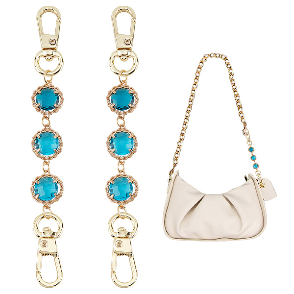 

PandaHall WADORN 2Pcs Glass Link Bag Handle Extenders, with Alloy Swivel Clasps, Purse Making Supplies, Teal, 12.5cm Glass Cyan