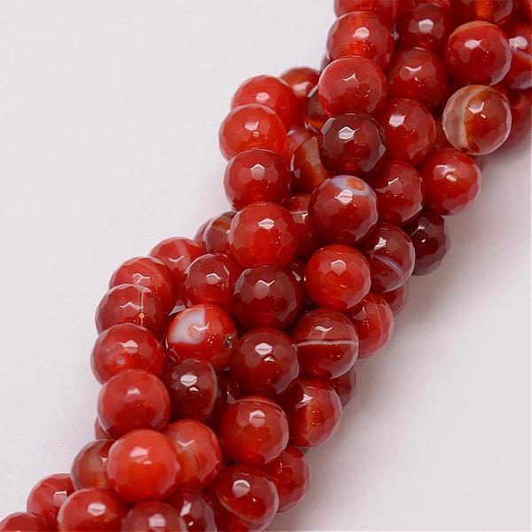

PandaHall Natural Striped Agate/Banded Agate Bead Strands, Dyed, Faceted, Round, Dark Orange, 10mm, Hole: 1.5mm, about 38pcs/strand, 14 inch...