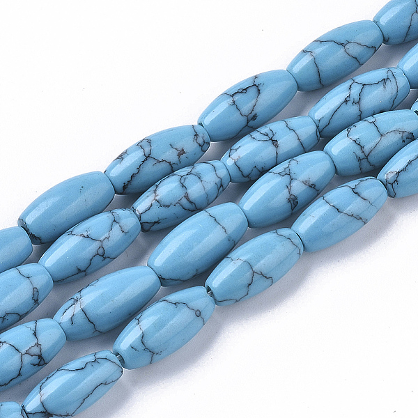 

PandaHall Synthetic Turquoise Beads Strands, Oval, 12x5.5mm, Hole: 1mm, about 33~34pcs/strand, 15.75 inch(40 cm) Synthetic Turquoise Oval