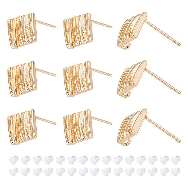 

PandaHall ARRICRAFT 10Pcs Rhombus Brass Stud Earring Findings, with Vertical Loops & 20Pcs Plastic Ear Nuts, Nickel Free, Real 18K Gold...