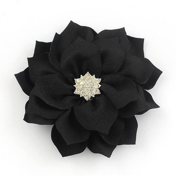 

PandaHall Handmade Woven Costume Accessories, with Alloy Rhinestone Findings, Flower, Black, 86x20mm Cloth Flower Black