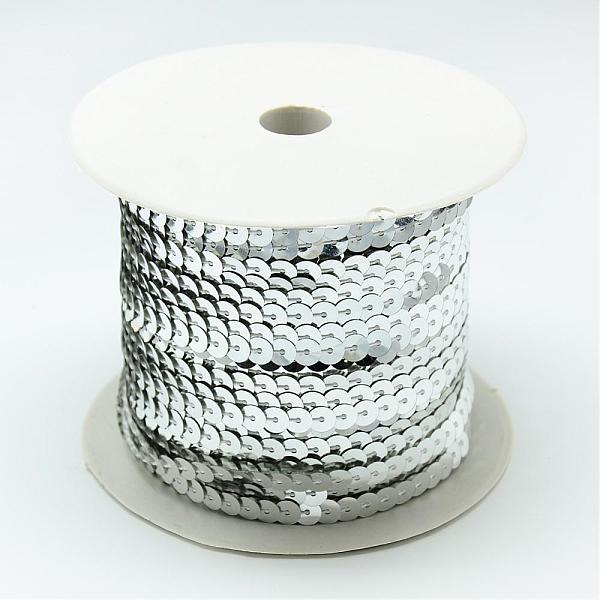PandaHall Plastic Paillette Beads, Sequins Beads, Ornament Accessories, Flat Round, Silver, 6mm, about 100yards/roll Plastic Flat Round...