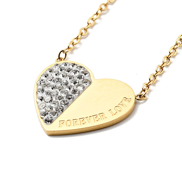 

PandaHall Crystal Rhinestone Heart with Word Forever Love Pendant Necklace, Ion Plating(IP) 304 Stainless Steel Jewelry for Women, Golden...