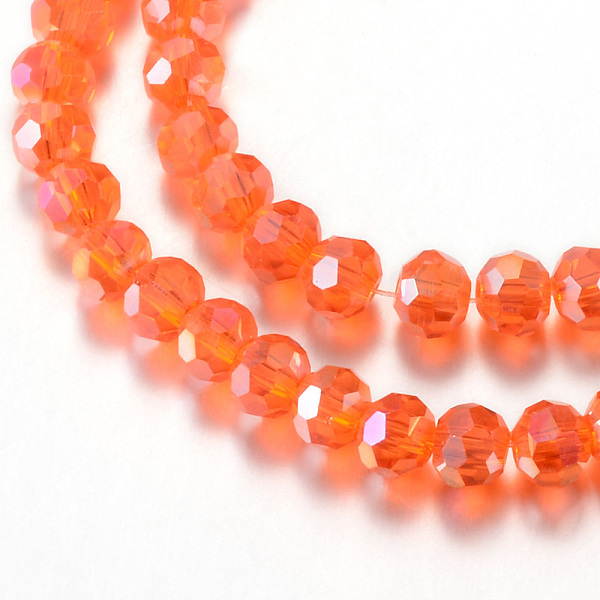 PandaHall Electroplate Glass Beads Strands, AB Color Plated, Faceted(32 Facets), Round, Orange Red, 4mm, Hole: 0.5mm, about 100pcs/strand...