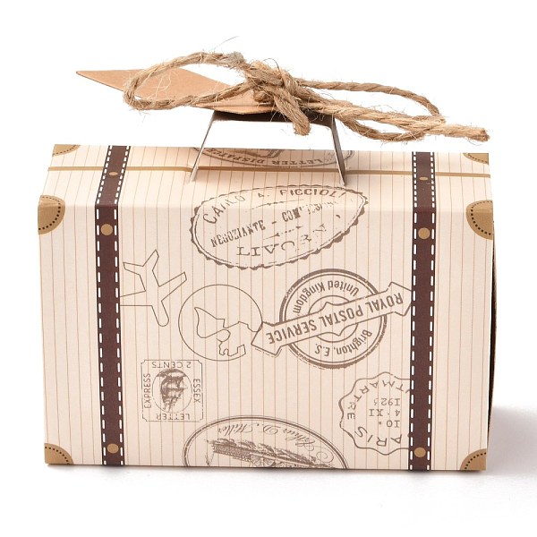 

PandaHall Suitcase Shape with Word Pattern Candy Packaging Box, Hemp Rope, for Wedding Party Gift Box , Moccasin, 6.2x7.2x2.8cm Paper Word..., Orange