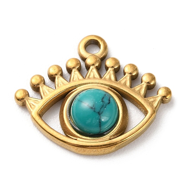 

PandaHall Natural Turquoise Dyed Eye Pendants, Golden Plated 304 Stainless Steel Eye Charms, 16.5x20x5mm, Hole: 1.6mm Turquoise Eye