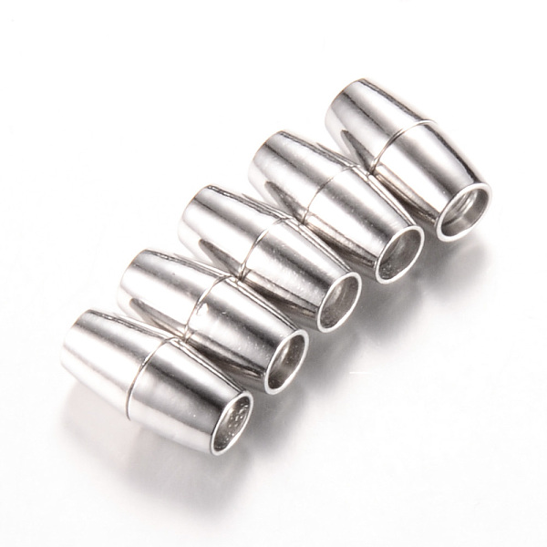 

PandaHall Brass Magnetic Clasps with Glue-in Ends, Barrel, Platinum, 15x6mm, Half Hole: 3mm Brass Barrel