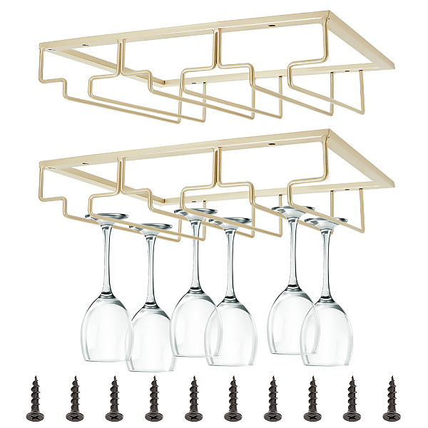 

PandaHall Iron 3 Rows Wine Glass Rack Under Cabinet, Goblet Storage Hanger, Stemware Holder, with Screws, Light Khaki, 225x58x300mm Iron...