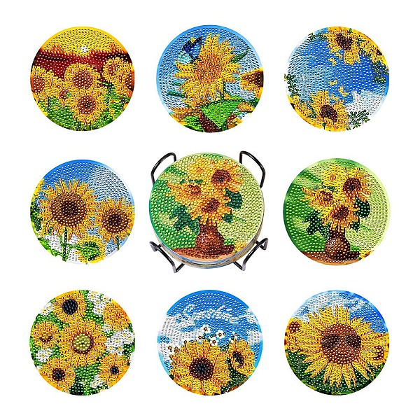 

PandaHall 5D DIY Diamond Painting Cup Mat Kits, with Iron Coaster Holder, Resin Rhinestones, Diamond Sticky Pen, Tray Plate and Glue Clay...