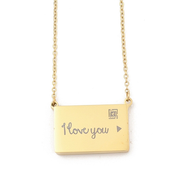 304 Stainless Steel Rectangle I Love You Pendant Cable Chain Necklaces