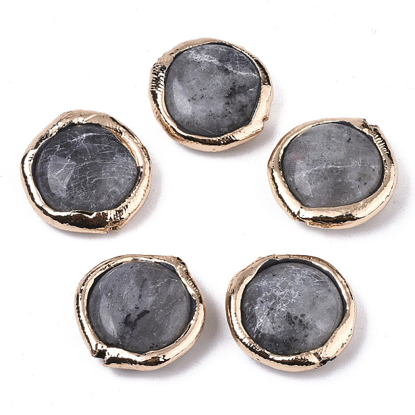 

PandaHall Natural Labradorite Beads, with Light Gold Plated Polymer Clay Edge, Flat Round, 17~19x17~18x5~7mm, Hole: 1.2mm Labradorite Flat...