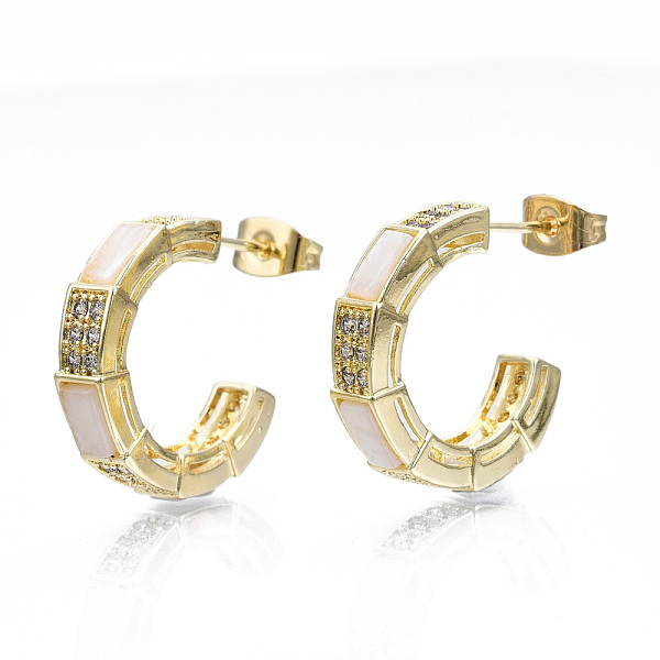 

PandaHall Cubic Zirconia Open Hoop Earrings, Enamel Half Hoop Earrings, C-shape Brass Stud Earrings for Girl Women, Nickel Free, Real 16K..., Clear