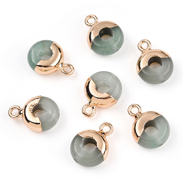 

PandaHall Natural Green Aventurine Flat Round/Donut Charms, with Rack Plating Golden Tone Brass Loops, 14x10mm Green Aventurine Donut