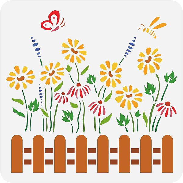 

PandaHall FINGERINSPIRE Garden Flower Painting Stencils 11.8x11.8 inch Large Fence Flower Bush Drawing Stencil Plastic PET Butterfly Bee...