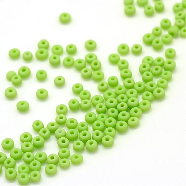 

PandaHall Frosted Opaque Glass Seed Beads, Round, Lawn Green, 4~5x2.5~5mm, Hole: 1mm, about 4500pcs/bag, 440~450g/bag Glass Green