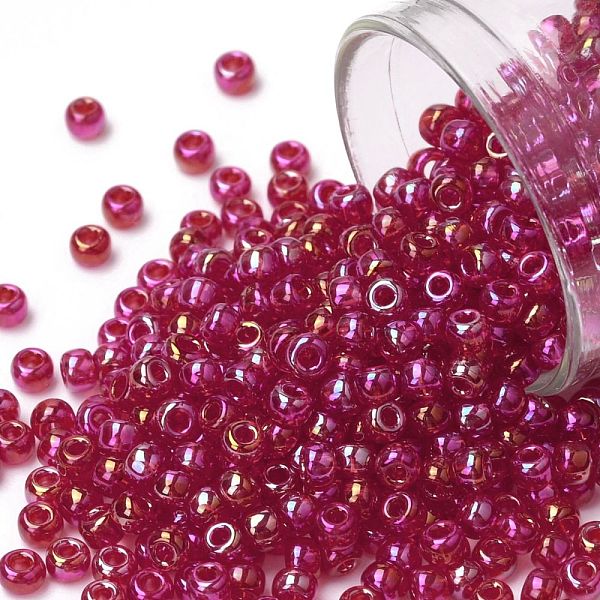 

PandaHall TOHO Round Seed Beads, Japanese Seed Beads, (165B) Transparent AB Siam Ruby, 8/0, 3mm, Hole: 1mm, about 1110pcs/50g Glass Red