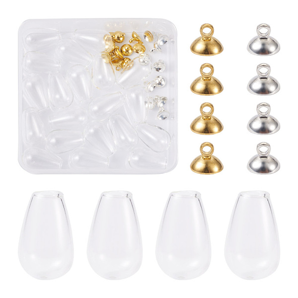 

PandaHall Craftdady DIY Wishing Bottle Pendant Making Kits, Including 20Pcs Teardrop Glass Micro Beads Container, 2 Colors Alloy Peg Bails..., Clear