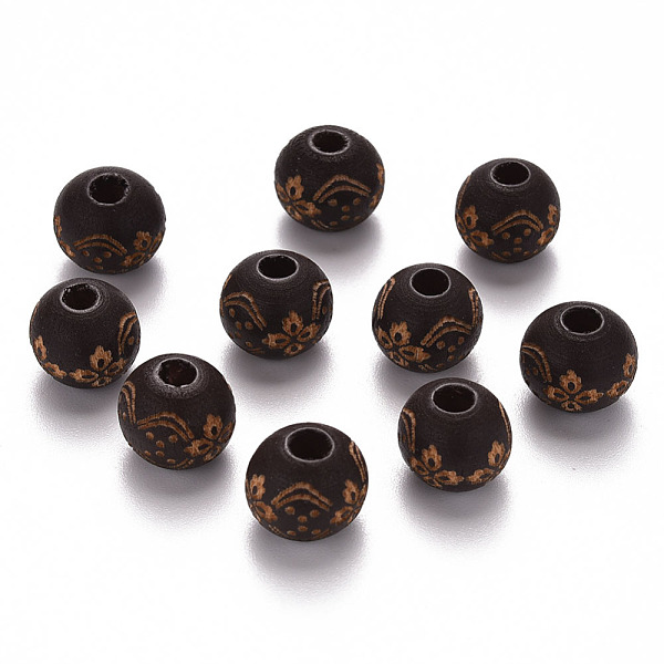 

PandaHall Painted Natural Wood Beads, Laser Engraved Pattern, Round with Flower Pattern, Coconut Brown, 10x9mm, Hole: 3mm Schima Wood Round...