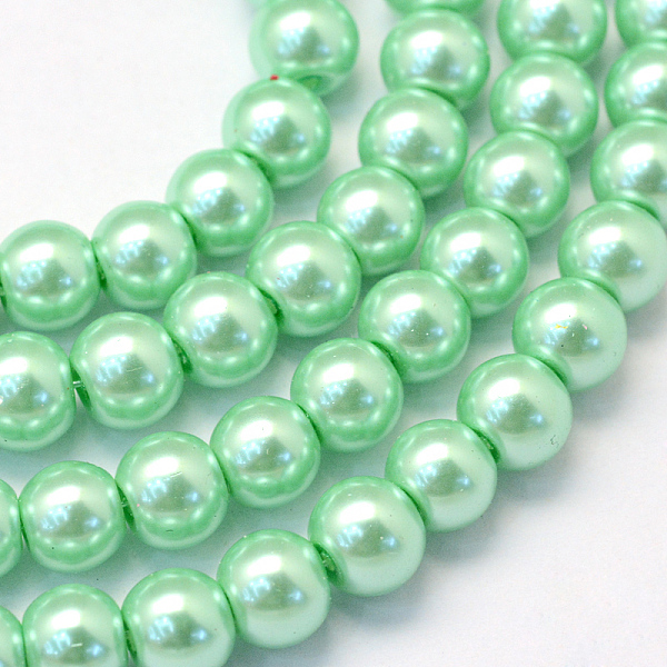 PandaHall Baking Painted Pearlized Glass Pearl Round Bead Strands, Light Green, 8~9mm, Hole: 1mm, about 105pcs/strand, 31.4 inch Glass Round...