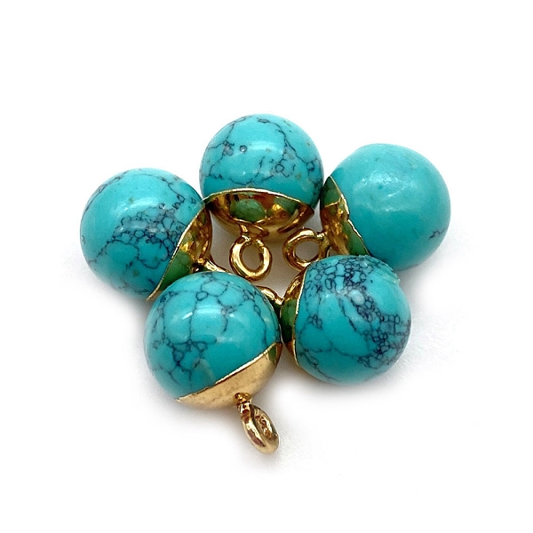 

PandaHall Synthetic Turquoise Round Charms with Golden Plated Metal Findings, 15x10mm Synthetic Turquoise Round