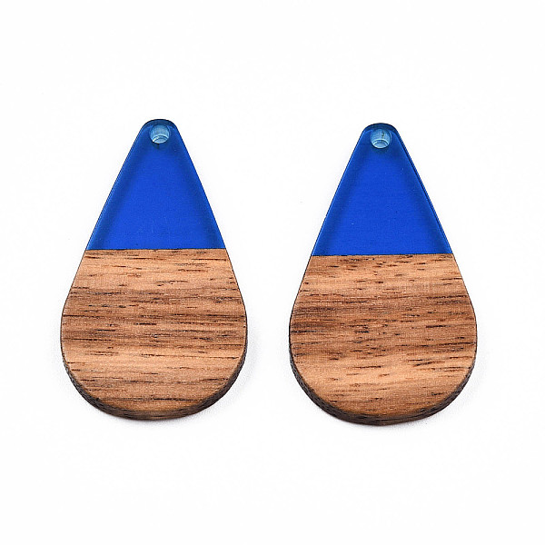 

PandaHall Transparent Resin & Walnut Wood Pendants, Teardrop Shape Charm, Blue, 38x22x3mm, Hole: 2mm Resin+Wood Teardrop Blue