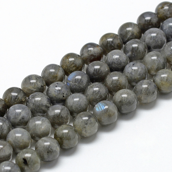 PandaHall Natural Labradorite Beads Strands, Round, 8~9mm, Hole: 1mm, about 45~48pcs/strand, 15.7 inch Labradorite Round