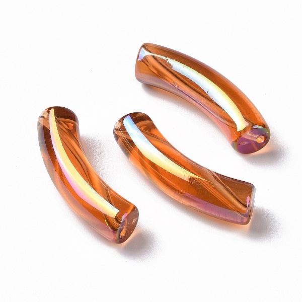 

PandaHall UV Plating Transparent Rainbow Iridescent Acrylic Beads, Curved Tube, Chocolate, 32~33x10x8mm, Hole: 1.6mm Acrylic Tube Brown