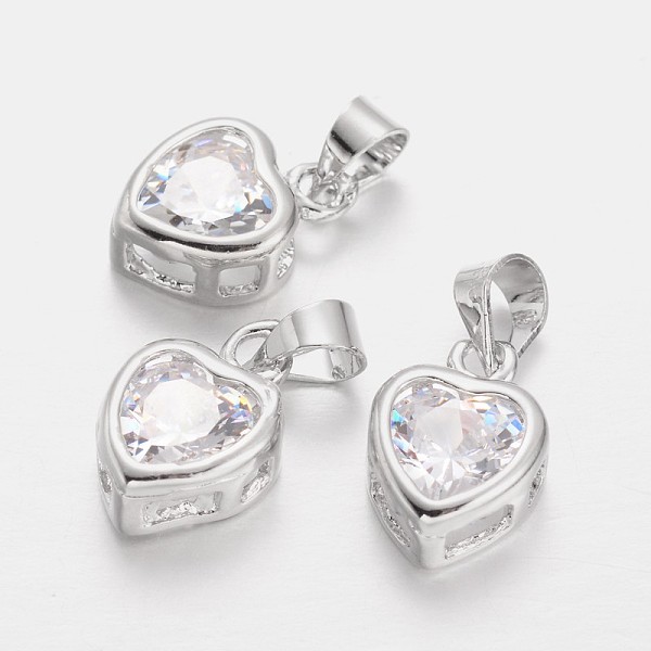 

PandaHall Heart Brass Cubic Zirconia Charms, Platinum, 12x9x4mm, Hole: 4x4mm Brass+Cubic Zirconia Heart