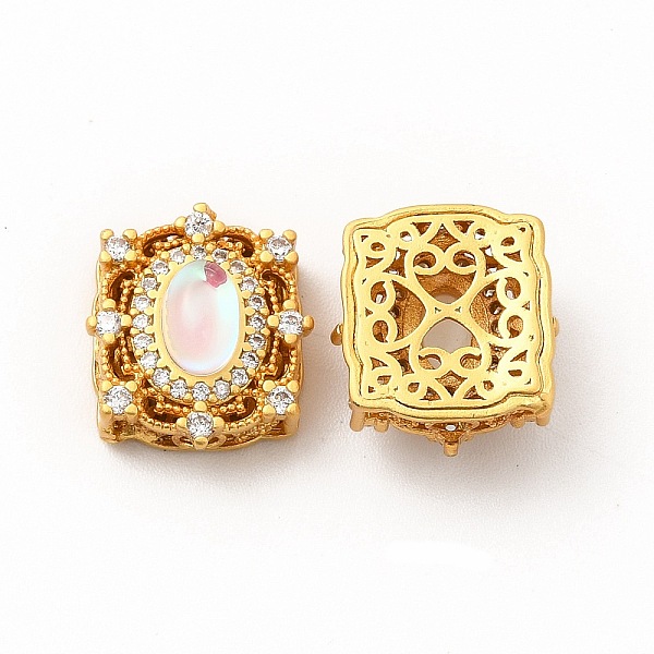 

PandaHall Long-Lasting Rack Plating Brass Multi-Strand Links, with Synthetic Opal, Square with Hollow Flower, Golden, 12x12x7mm, Hole: 2mm..., Clear