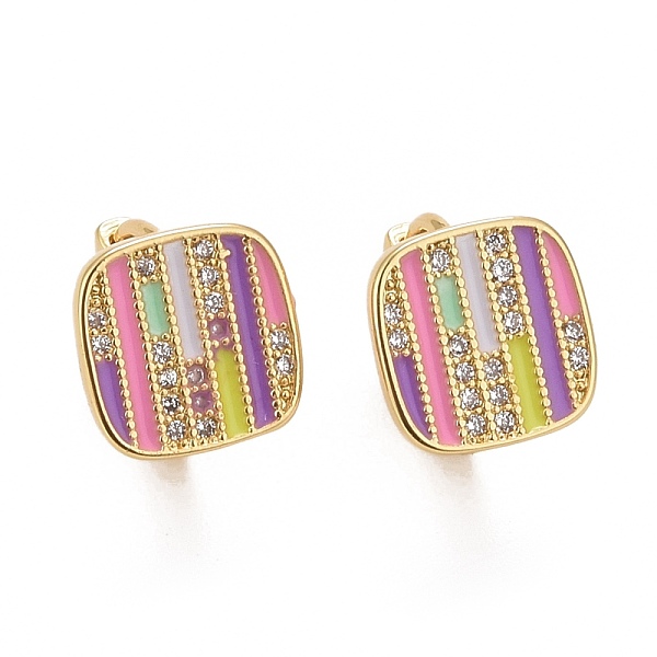 

PandaHall Colorful Enamel Stripe Rectangle Hoop Earrings with Cubic Zirconia, Rack Plating Brass Jewelry for Women, Cadmium Free & Lead Free...