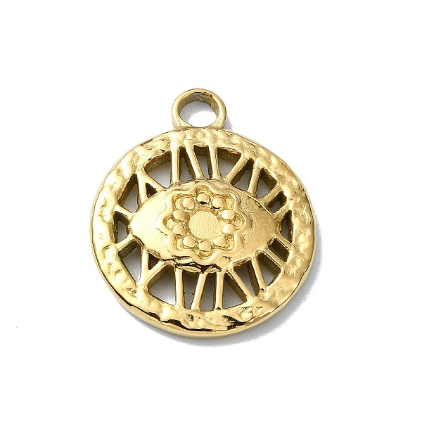

PandaHall Ion Plating(IP) 304 Stainless Steel Pendants, Flat Round with Eye Charm, Real 18K Gold Plated, 19.5x18.5x3mm, Hole: 2.5mm 304...