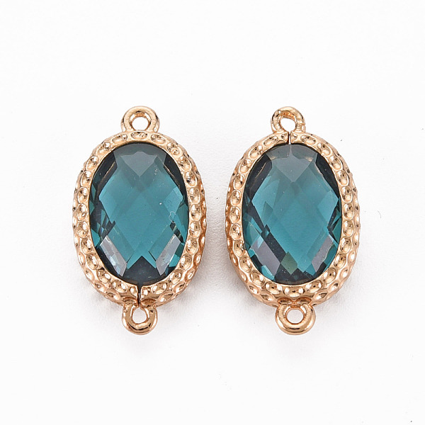 

PandaHall Glass Links Connectors, with Light Gold Tone Brass Findings, Long-Lasting Plated, Faceted, Oval, Dark Cyan, 18x10x4.5mm, Hole: 1mm...