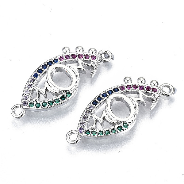 

PandaHall Brass Micro Pave Colorful Cubic Zirconia Links Connectors, for Mother's Day, Cadmium Free & Nickel Free & Lead Free, Eye with Word...