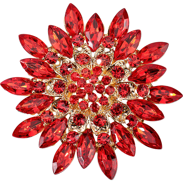 

PandaHall Flower Rhinestone Brooches, Light Gold Alloy Pin for Backpack Clothes, Light Siam, 70x68x18mm Alloy+Rhinestone Flower Red